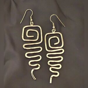 Vintage 80s Silver Drop Dangle Coiled Tribal Pattern Earrings 10.9 gm